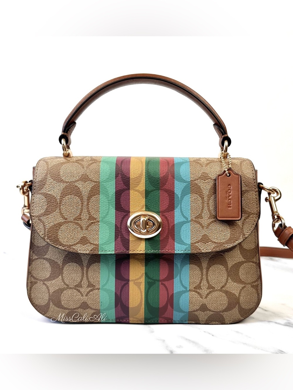 NWT COACH Marlie Top Handle Satchel Bag In Signature Canvas With Stripe